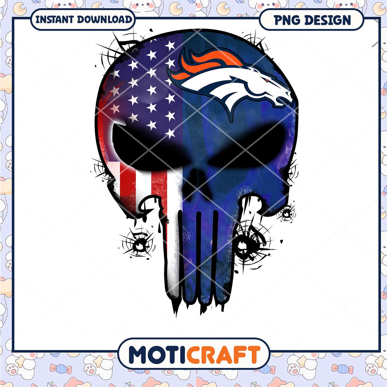 Patriotic Denver Broncos Punisher Skull PNG Patriotic Denver Broncos Punisher Skull PNG