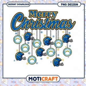 Merry Christmas Los Angeles Chargers PNG Design Instant Download