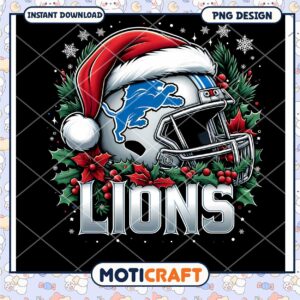 Lions Christmas Helmet PNG Design
