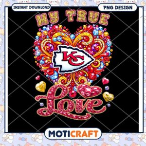 KC Chiefs Rhinestone Heart PNG Design