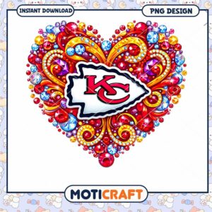 KC Chiefs Heart Rhinestone PNG Design