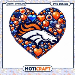 Denver Broncos Heart Rhinestone PNG