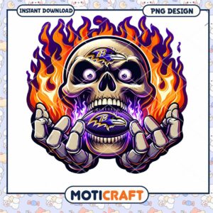 Bold Baltimore Ravens Skull PNG Design for Instant Download