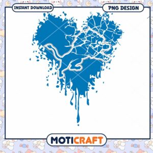 Blue Cracked Heart PNG Design Instant Download