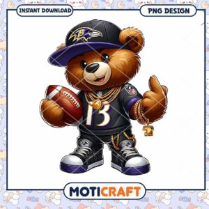 Ravens Bear Cartoon PNG Design for Football Fans Instant Download