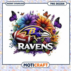 Ravens Floral PNG Sublimation Design