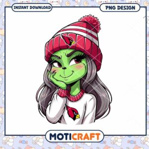 Option 1 (Focus on character) Cute Grinch Girl PNG Sublimation Design