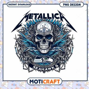 Metallica Seahawks Skull PNG Design