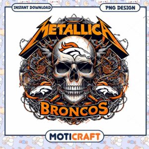 Metallica Broncos Skull PNG Design