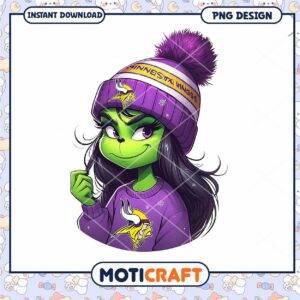 Grinch Girl Vikings PNG Sublimation