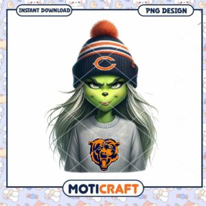 Grinch Girl Chicago Bears PNG Sublimation
