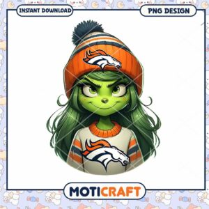 Grinch Girl Denver Broncos PNG Design