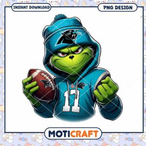 Grinch Football PNG Design with Carolina Panthers Theme Download