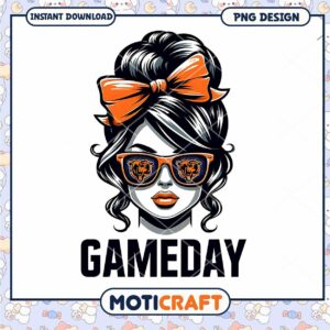 Gameday PNG Design for Fans with Stylish Bow and Sunglasses