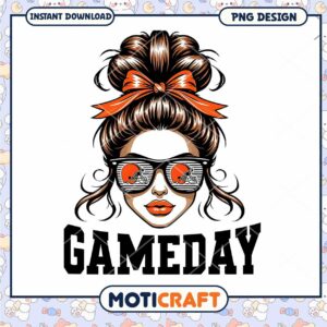 Gameday Girl PNG Messy Bun, Sunglasses