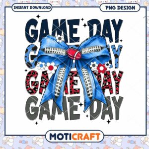 Game Day PNG Design with Football Bow and Flowers for Download