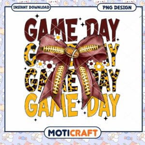 Game Day PNG Design with Football and Bow for Instant Download