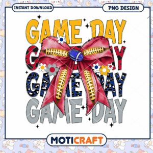 Game Day PNG Design with Bow Instant Download for Sports Fans
