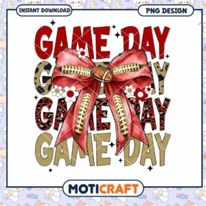 Game Day PNG Design with Bow and Football Sports Decor