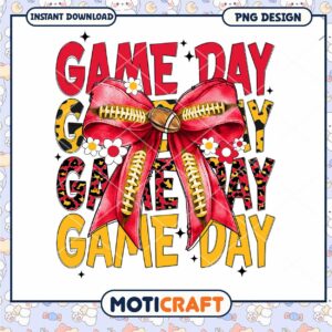 Game Day Football PNG Design with Bow for Instant Download