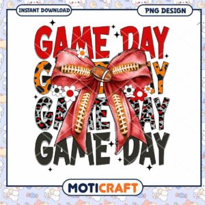 Game Day Football PNG Design with Bow Instant Download Art