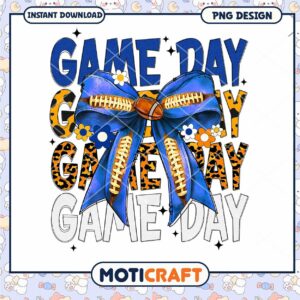 Game Day Football Bow PNG Design for Instant Download Printable
