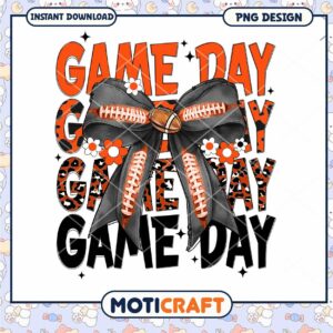 Game Day Football Bow PNG Design for Instant Download Art