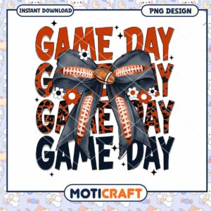 Game Day Football Bow PNG Design for Instant Download Decor
