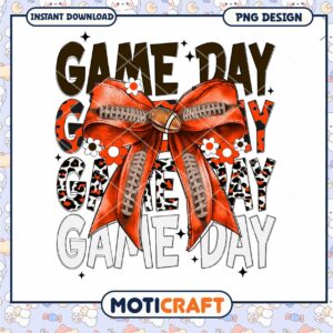 Game Day Football Bow PNG Design for Instant Download 2023