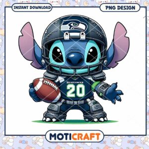 Cute Stitch Football PNG Seahawk Character Instant Download Art