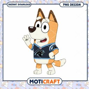 Cute Cartoon Dog PNG Design in Carolina Panthers Jersey Download