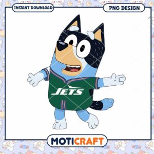 Cute Bluey Character in Jets Jersey PNG Instant Download Design
