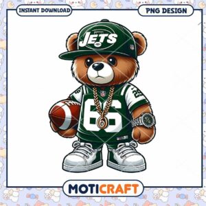 Cute Bear PNG Design New York Jets Football Fan Apparel Art