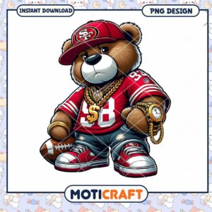 Cool Cartoon Bear in Sports Attire PNG Instant Download Design