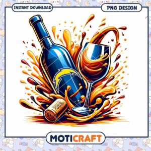 Colorful Wine Bottle and Glass PNG Design for Instant Download