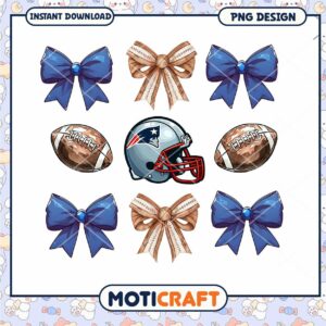 Blue Bows and Football Helmet PNG Instant Download Design Set