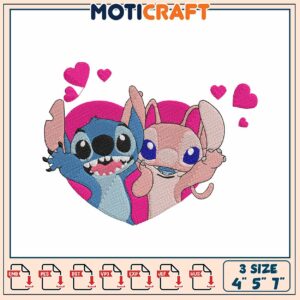 Cute Stitch Embroidery Design of Friends in Heart Shape Pattern