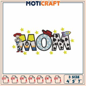 Cute Mom Embroidery Design with Stars and Character Motif