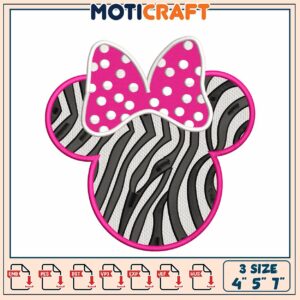 Cute Minnie Mouse Embroidery Design with Pink Bow for Crafting