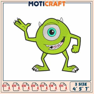 Cute Green Monster Embroidery Design Available in Three Sizes