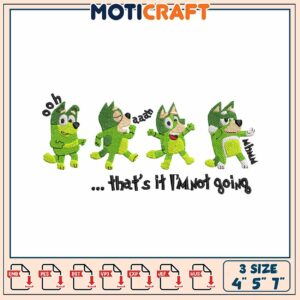 Cute Embroidery Design with Playful Green Characters for Crafting