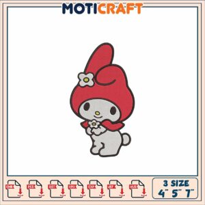 Cute Embroidery Design of a Character in Red Hat and Flowers