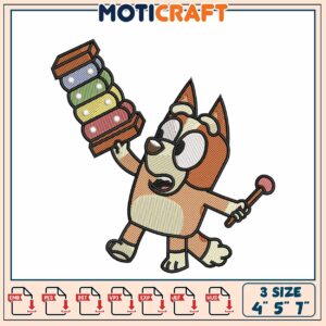 Cute Dog Holding Colorful Toy Embroidery Design for Kids 4 Size