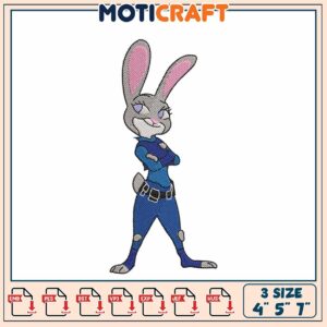 Cute Bunny Character Embroidery Design in Multiple Formats 4 to 7 Inches