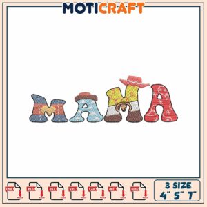 Colorful Mama Embroidery Design for DIY Projects in Three Sizes