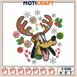 Christmas Pluto Reindeer Embroidery Design