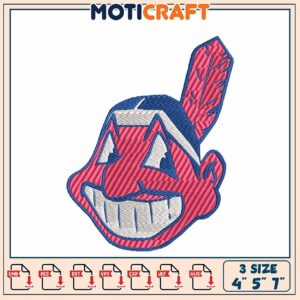 Chief Wahoo Embroidery Design 3 Sizes
