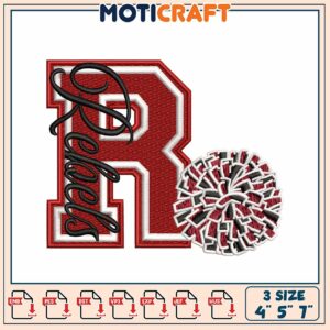 Cheer Pom Pom R Letter Embroidery