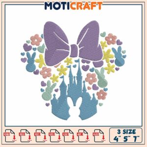 Charming Embroidery Design with Castle Bow and Floral Details