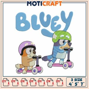 Bluey Scooter Embroidery Design 3 Sizes